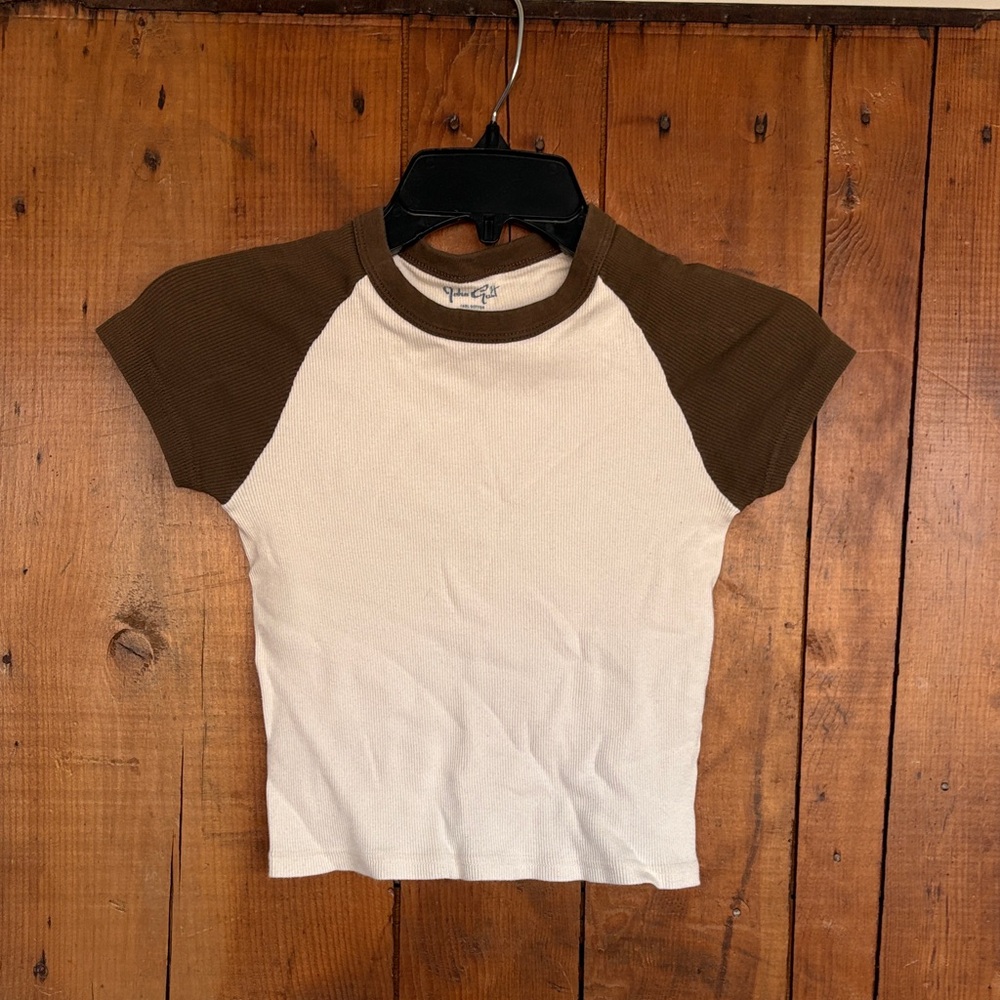Brandy Melville White Tee with Brown Sleeves